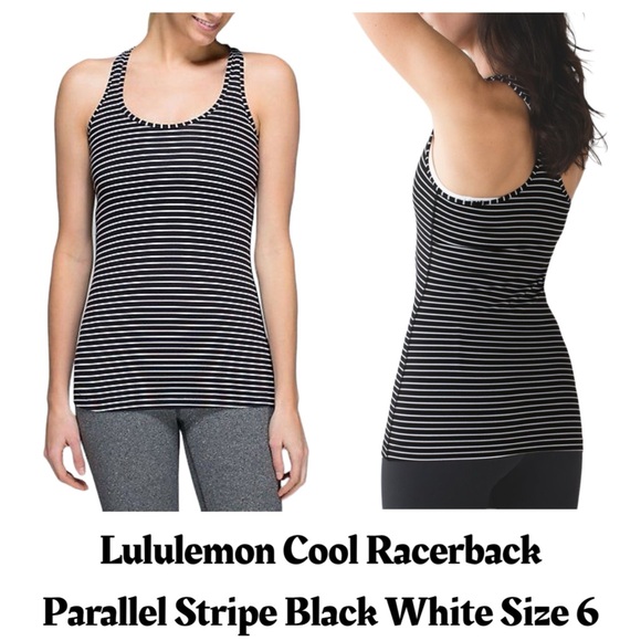 lululemon athletica Tops - Lululemon Cool Racerback Parallel Stripe Black White Size‎ 6